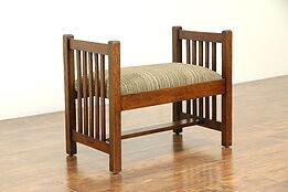 Arts & Crafts Mission Oak Antique Craftsman Bench, New Upholstery #32146