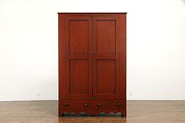 Victorian Red Painted Antique Pine Armoire, Wardrobe or Closet #32240