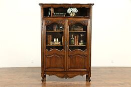 Country French Antique Hand Carved Oak Bookcase or China Cabinet #32256
