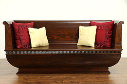 Oak Antique 1910 Neoclassical Carved Hall Bench #32259