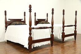 Pair of Antique 4 Poster Mahogany Single or Twin Beds, Acorn Finials #32267