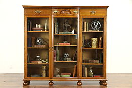 Oak Quarter Sawn Antique Triple Library Bookcase, Curved Wavy Glass #32345