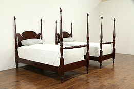 Pair of Vintage Mahogany Twin or Single Size Poster Beds #32623
