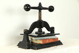 Victorian Cast Iron Antique Black Bookbinder Book Press, Dumb Bell Handle #32634