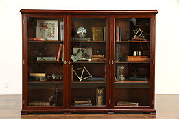 Mahogany Antique Triple Library Bookcase, Adjustable Shelves #32843