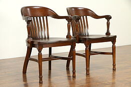 Oak Quarter Sawn Antique Banker, Office or Library Desk Chairs, Welch C #32873