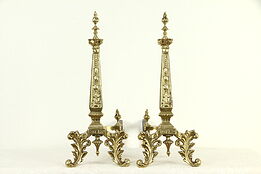 Pair of Antique Brass Fireplace Hearth Andirons #32891