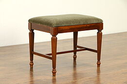 Maple Antique Vanity Bench, Mohair Upholstery, Fluted Legs, Signed Leath #33092