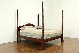 King Size Vintage Carved Mahogany Poster Bed #33121