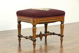 Victorian Antique Walnut Bench or Stool, Needlepoint Upholstery #33183