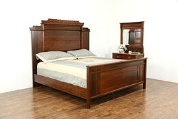 Victorian Eastlake Antique Bedroom Set, King Size Bed, Marble Chest #33468