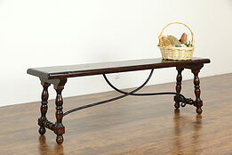 Spanish Colonial Antique Bench, Walnut & Wrought Iron #33762