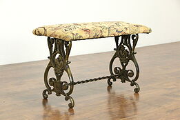 Cast Iron Antique Bench, New Upholstery, Scholar & Grapevine Motifs #34091