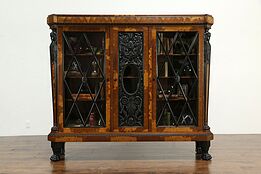 Hungarian Antique Burl & Ebonized Library Bookcase, Carved Figures #32219