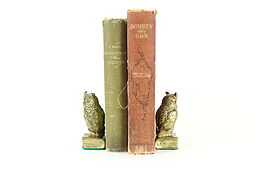 Brass Owl on Book Pair of Small Antique Bookends #34177