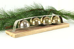 Set of 4 Antique Brass Sleigh Bells, Mounted on Board #34598