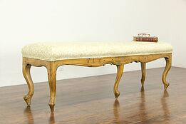 Country French Carved Pine Provincial Hall Bench, New Upholstery #34848