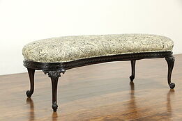 Curved Kidney Shape Antique Carved Mahogany 5' Bench #34849