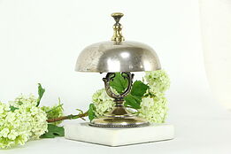 Victorian Antique Brass & Nickel Counter Bell, Marble Base, Pat 1874 #34003