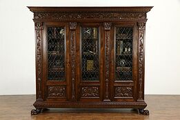 Renaissance Italian Antique Bookcase, Iron Grill Doors, Lion Paw Feet #34164
