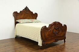 Louis XV Style Antique French Full Double Size Hand Carved Walnut Bed #34243