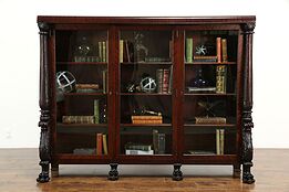 Empire Triple Antique Mahogany Bookcase, Carved Acanthus & Lion Paws #34385