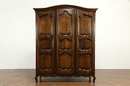 Country French Antique Oak Triple Armoire, Wardrobe or Closet, Arch Top #34960