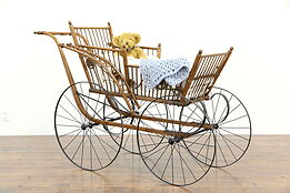 Victorian Antique Baby Carriage, Spoke Wheels, New Bedding Pat. 1880 #35091