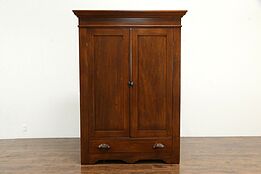 Victorian Country Antique Armoire, Wardrobe, Closet, Carved Pulls & Hooks #35115