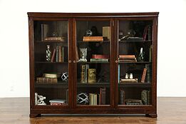 Oak Quarter Sawn Antique Triple Bookcase, Wavy Glass, Adjustable Shelves  #34233