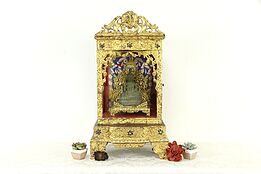 Bronze Buddha & Carved Gold Case, Vintage Thai Home Buddhist Shrine #34538
