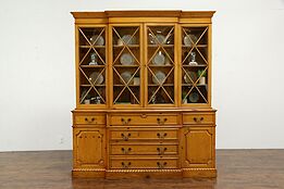 Georgian Design Pine Breakfront Vintage China Cabinet Bookcase, Saginaw #35367