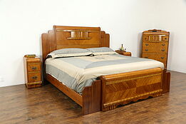 Art Deco Waterfall Design Vintage 4 Pc. Bedroom Set, King Size Bed #35421