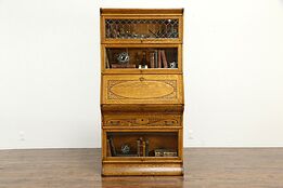 Oak Antique Stacking Lawyer Bookcase & Desk, Leaded Glass, Viking  #35715