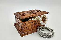 Carved Norwegian Antique Jewelry Small Chest or Keepsake Box #36094