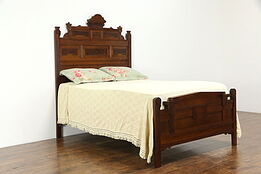 Victorian Eastlake Full Size Antique 1880 Carved Walnut & Burl Bed #35320