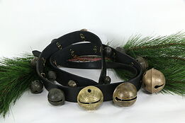Victorian Antique 18 Sleigh Bells Set Size 1-13, Leather Harness #36268