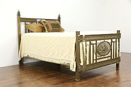 Victorian Antique Brass Bed, Full Size, Angel or Cherub, Chariot & Roses #36393