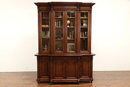 Oak Antique Scandinavian Triple Library or Office Bookcase, Wavy Glass #36437