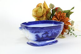 Victorian Flow Blue English Antique China Bowl with Handles, Davenport #36572