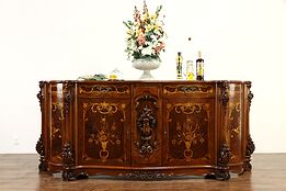 Italian Vintage 8' Sideboard Server, Buffet, Bar Cabinet Inlaid Marquetry #36134