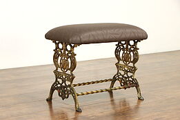 Iron Base Hand Painted Antique Bench, New Upholstery #36317