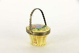 Porcelain Trinket or Keepsake Box, Yellow Basket, Limoges France #36720
