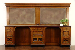 Barbershop Salvage Antique 10' Backbar & Cabinets, Oak & Marble, Kochs #36950