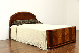 Art Deco Full or Double Size Vintage Bed, Marquetry Inlay #36959