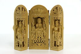 Soapstone Carved Folding Sculpture, Vintage Thai Portable Buddhist Shrine #37035