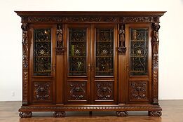 Renaissance Italian Antique Library Bookcase, Adam & Eve Figures & Faces #37174