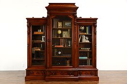 Victorian Antique Walnut & Burl Triple Office or Library Bookcase #35811