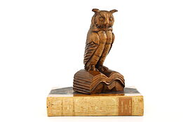 Owl & Book Hand Carved Sculpture, Oberammergau Germany #37430