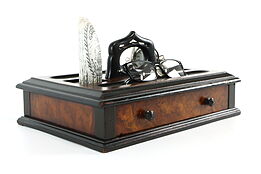 Victorian Antique English Burl Desk Caddy Jewelry Box, 1883 Dedication #37559